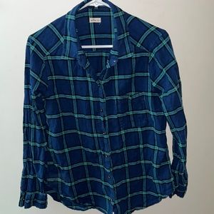Hollister Blue and Green Long Sleeve Plaid Shirt